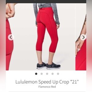 Lululemon sz 6 red speed up crops 21”
